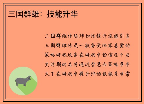 三国群雄：技能升华